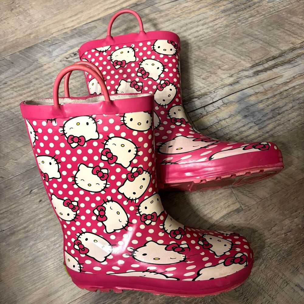 Hello Kitty Girls Pink Polka Dot Rain Boots Size 13/1 Western Chief